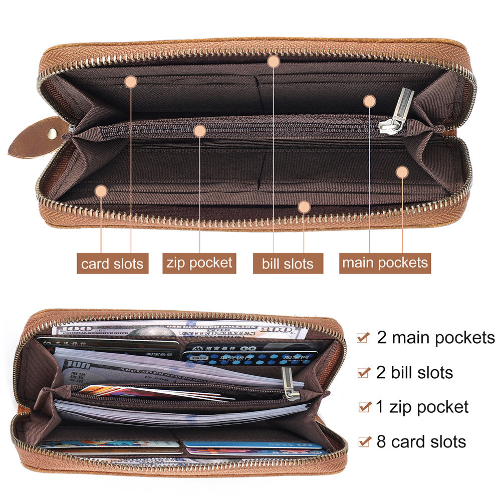 JOYIR Genuine Leather RFID Blocking Long Wallet for Men – Cash, Credit Card Holder & Zipper Coin Pocket