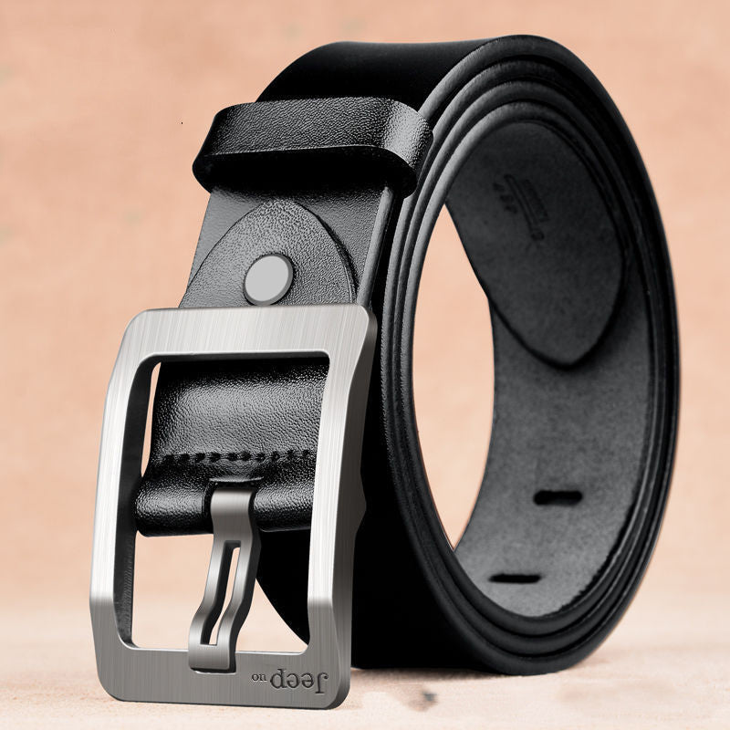 Men's Double-Layer Cowhide Belt with Needle Buckle