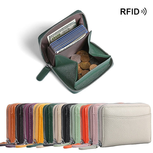 RFID Leather Wallet with Zipper & Coin Pocket