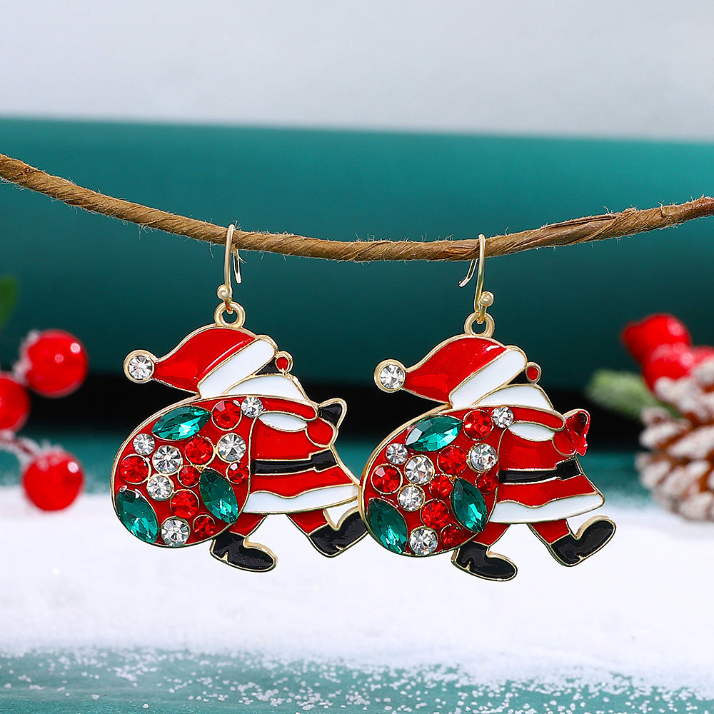 Santa Claus Earrings With Colorful Rhinestones Ins Fashion Christmas Earrings For Women Jewelry