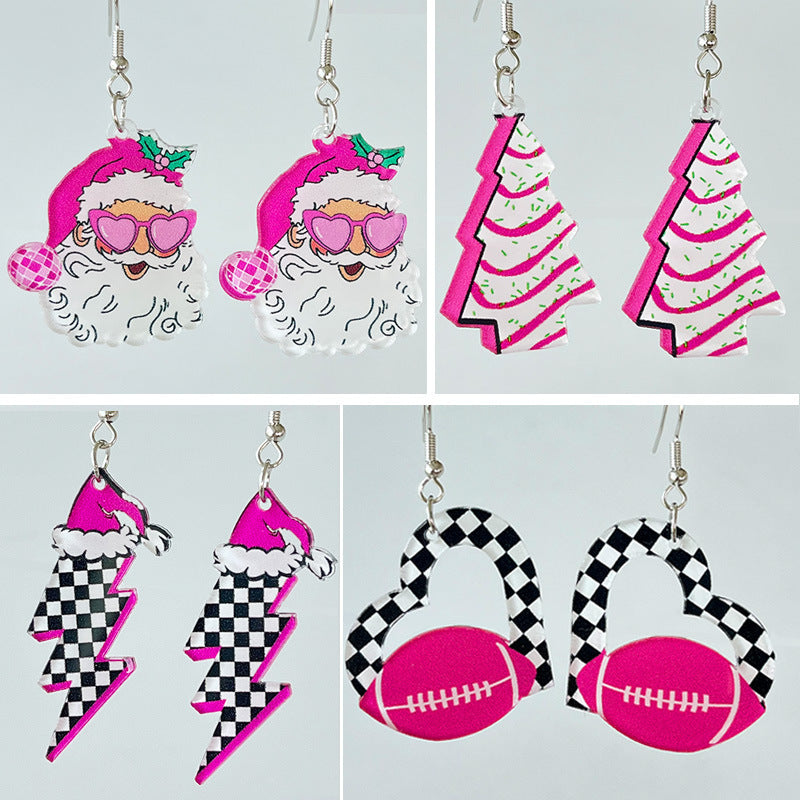 Acrylic Earrings Christmas Cute Cartoon Christmas Santa Claus Tree Football Lightning Earrings Jewellery