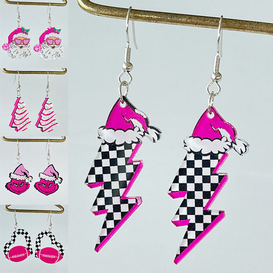 Acrylic Earrings Christmas Cute Cartoon Christmas Santa Claus Tree Football Lightning Earrings Jewellery